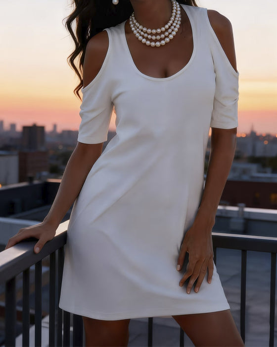 Kjole Off-Shoulder Tettsittende Ensfarget Sexy