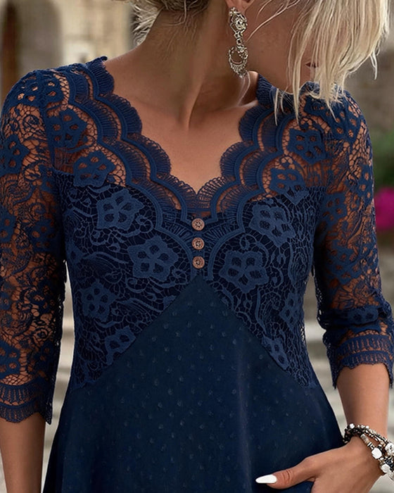 Bluse Blonder Patchwork V-Hals