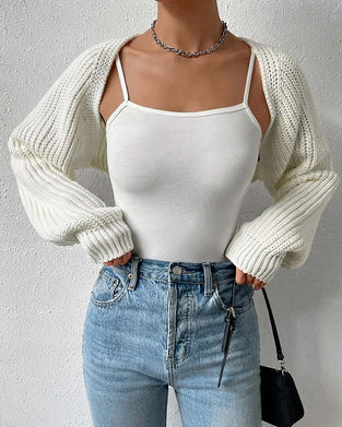 Cardigan Solid Farge Lang Erme Kort