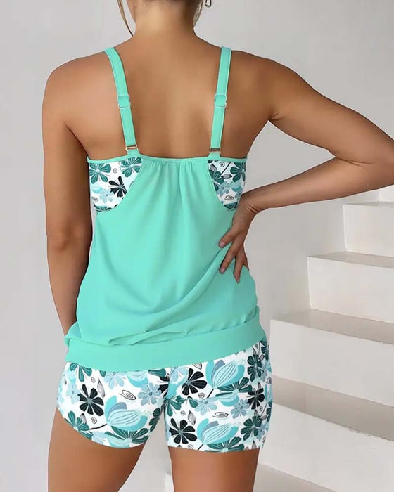 Tankini Blomstrende Trykk Boy Shorts