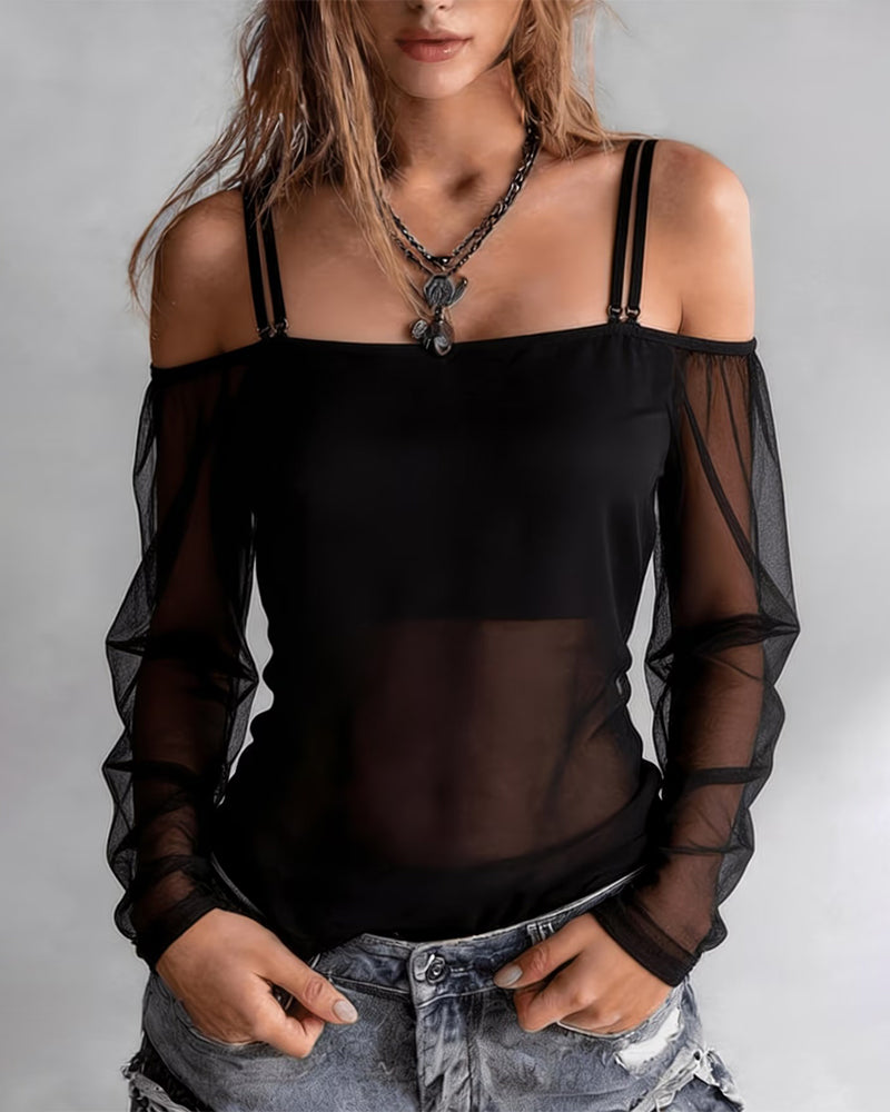 T-Shirt Spagettistrap Off-Shoulder Sheer