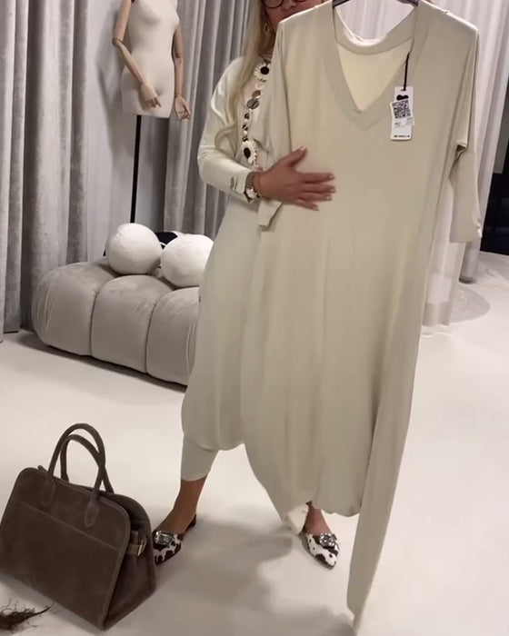 Jumpsuit Ensfarget Langermet Avslappet