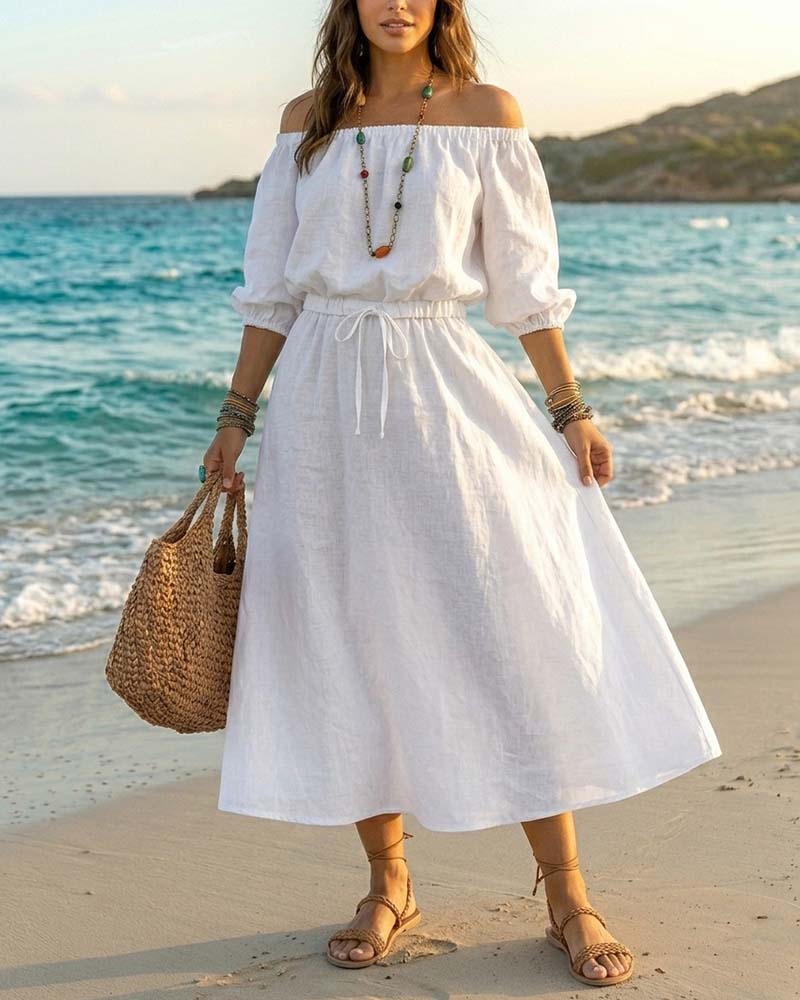 Kjole Off-Shoulder Snøring Midje