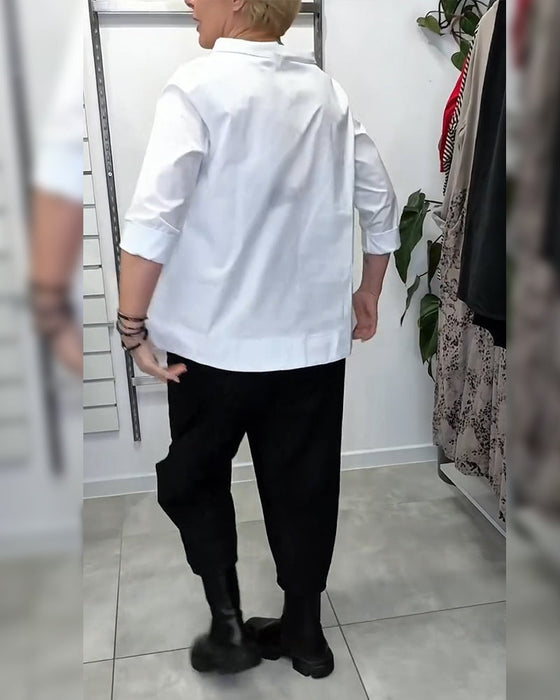 100% Bomull Bluse Vid Krage Ensfarget Casual