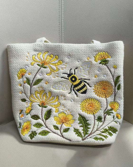 Veske Håndlaget Heklet Bi Brodert Tote
