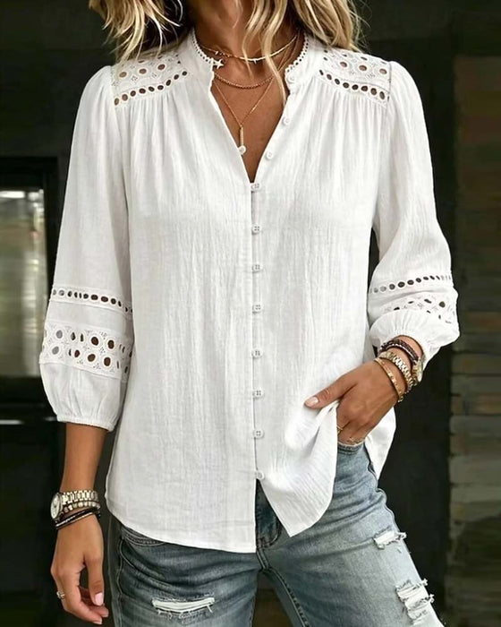 Bluse Mandarin Krave Hollow Out
