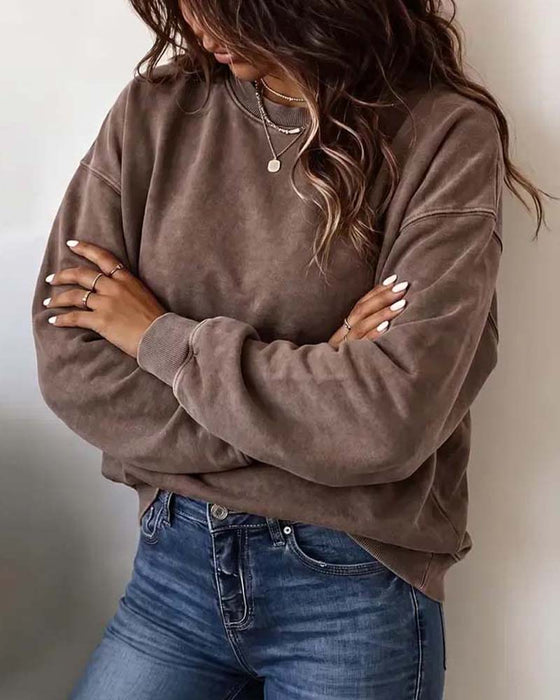 Sweatshirt Rund Hals Falt Skulder Lang Erm Løs