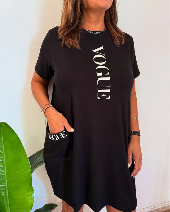 Kjole Casual Kortermet Løs Bokstav Trykk