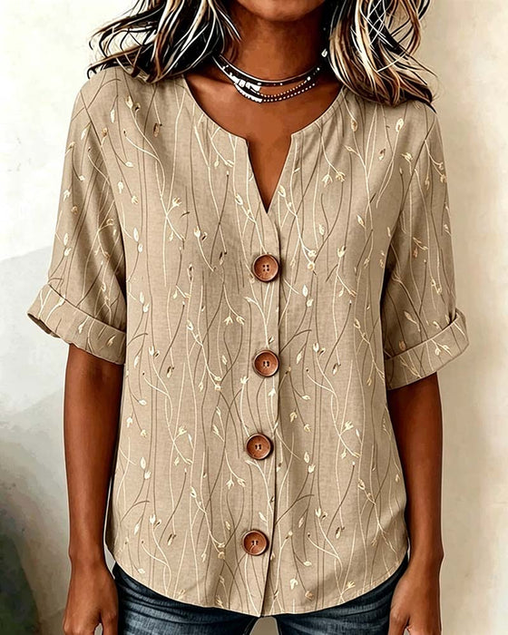 Bluse Mini V-Hals Knapp Casual