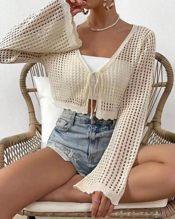 Cardigan Enkel Solid Hul Ut Strand