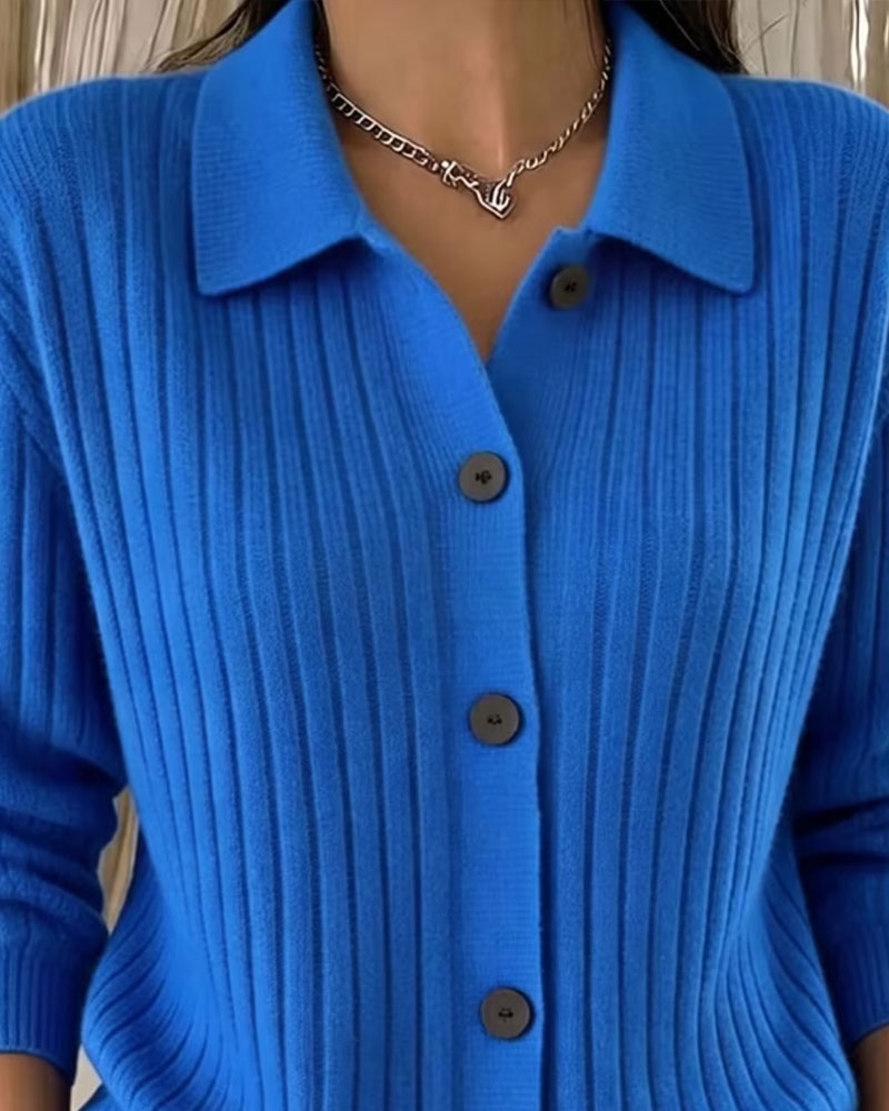 Cardigan Knappet Ribbet Jakkeslag