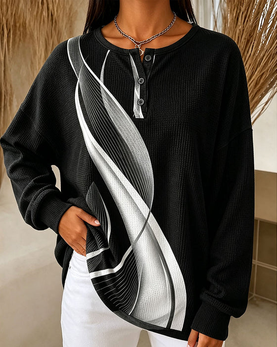 Sweatshirt Vaffel Casual Knapp