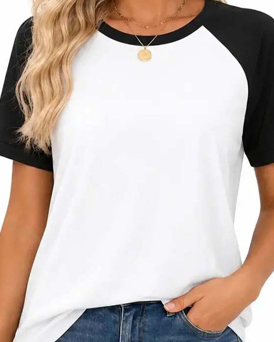 T-Shirt Rundhalset Fargeblokk Raglan Erme