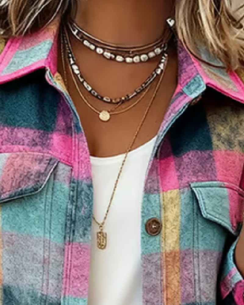 Rutete Skjorte Med Krage Og Lomme