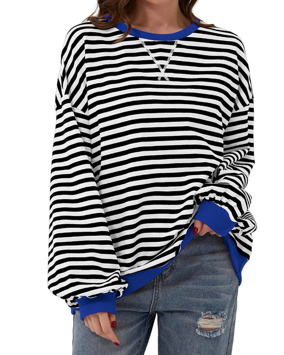 T-Shirt Stripet Rund Hals Fargeblokk