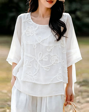 Bluse Enfarget Rund Hals