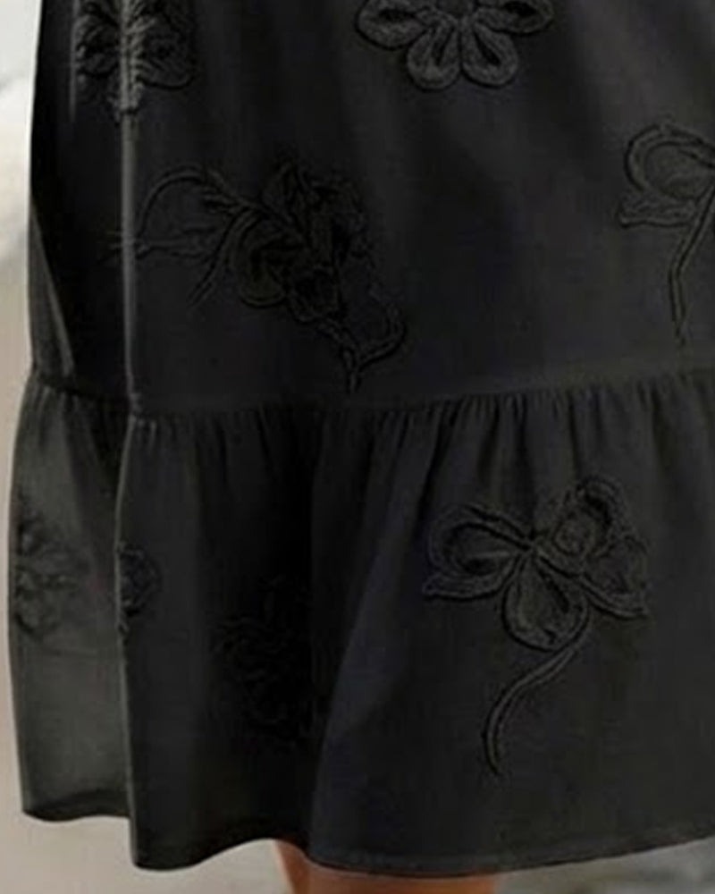 Kjole Puff Kort Erme Blomstret