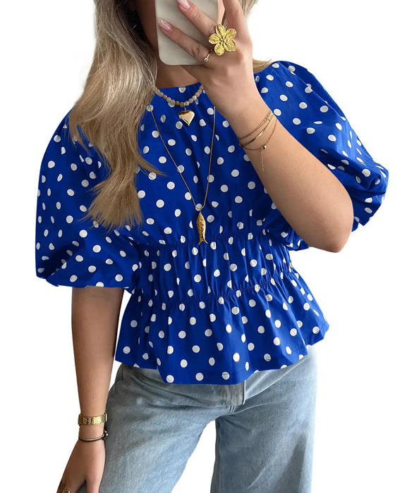 Bluse Prikket Off-Shoulder Midjekniping Boble Erme