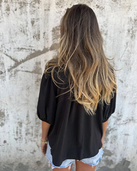 Bluse Casual Mote Kort Erme Enfarget