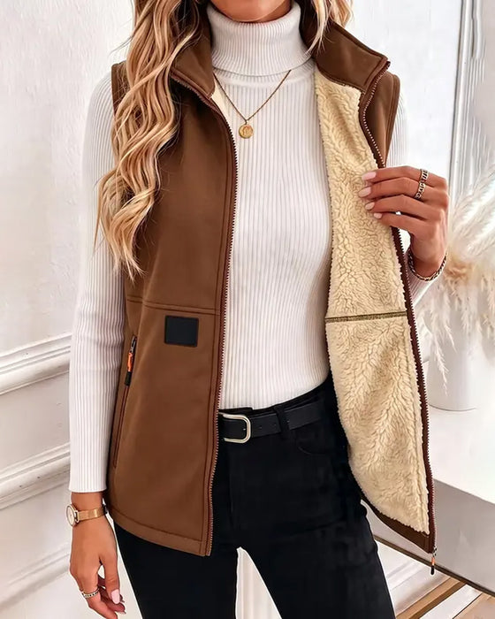 Cardigan Polstret Polar Fleece Åpen Foran