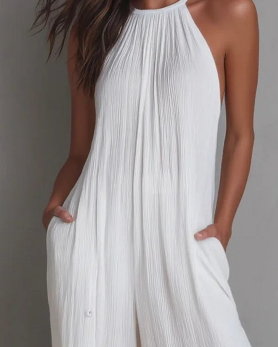 Jumpsuit Elegant Ermeløs Halsstropp Bredt Ben