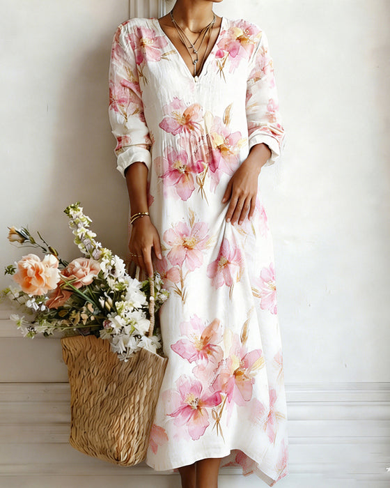 Kjole Blomstret Lin Maxi