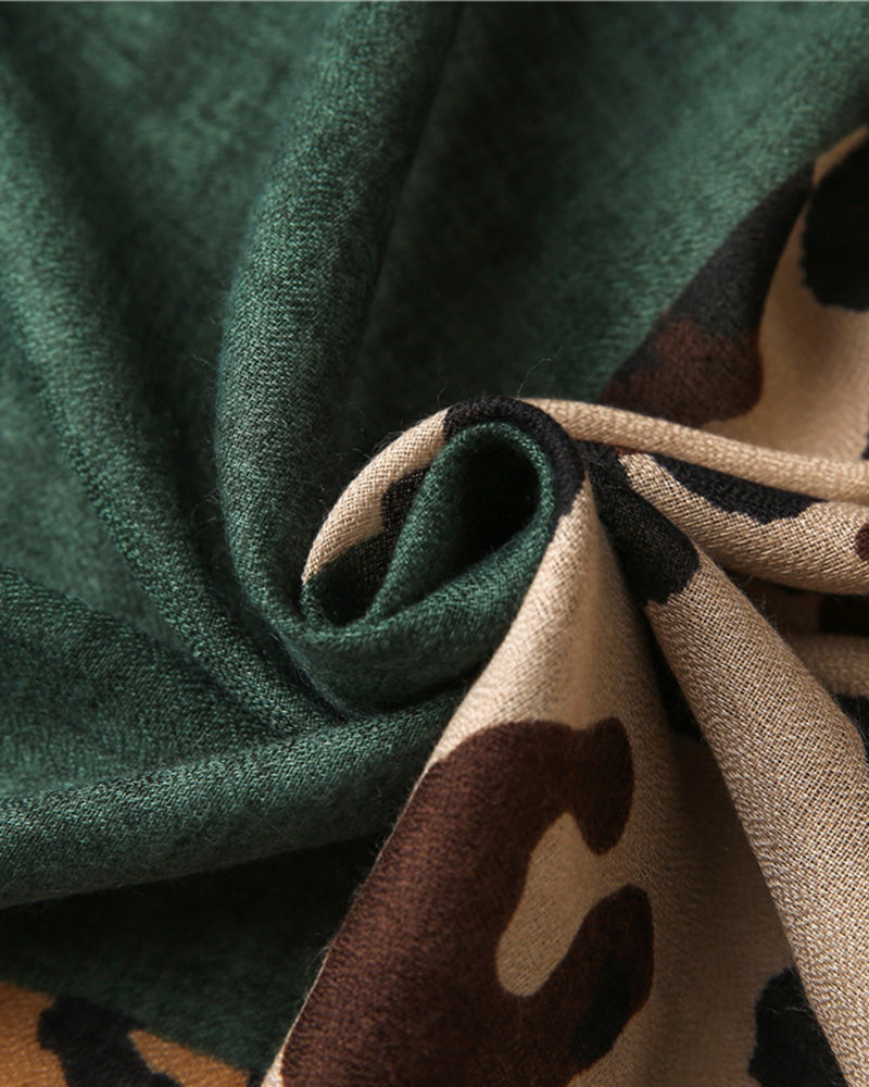 Dame Skjerf Leopard Lappeteppe Trykk Frynser Sjal