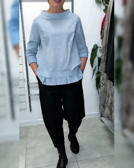 100% Bomull Bluse Vid Krage Ensfarget Casual