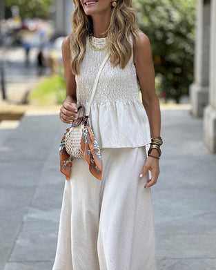 Bluse Minimalistisk Ermløs Plissert