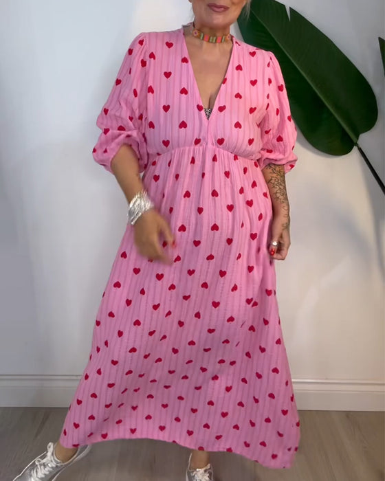 Kjole Elegant V-Hals Hjertemønster