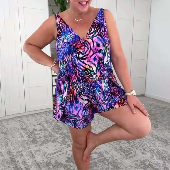 Badedrakt V-hals Fargerikt Trykk Éndelt