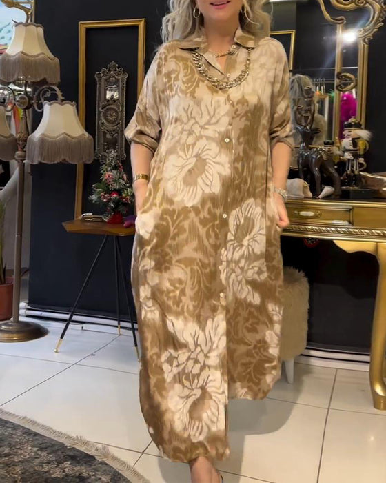 Kjole med jakkeslag med vintage trykk