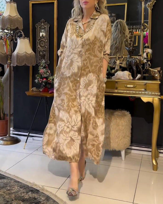 Kjole med jakkeslag med vintage trykk