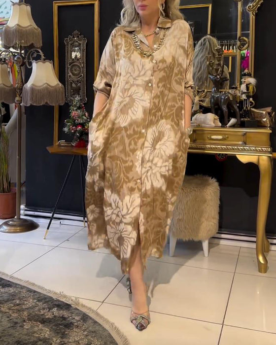 Kjole med jakkeslag med vintage trykk