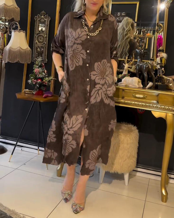 Kjole med jakkeslag med vintage trykk