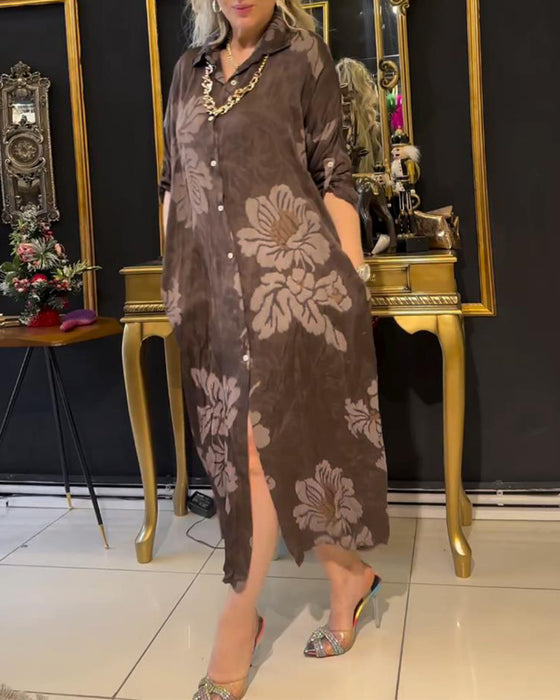 Kjole med jakkeslag med vintage trykk