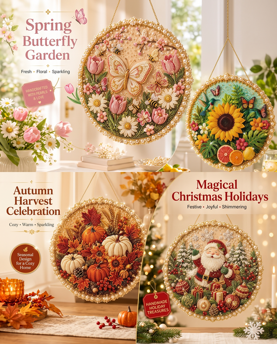 🌸🌻 Perlkunst-Hengekranssett for Årstider og Høytider 🍂🎄