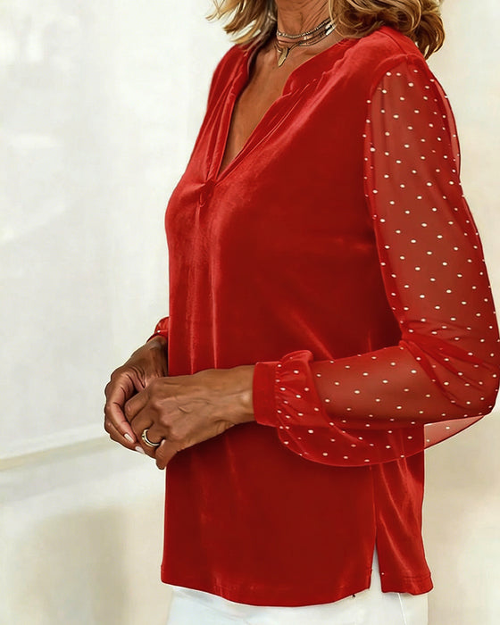 Langermet Topp I Fløyel Med V-Hals