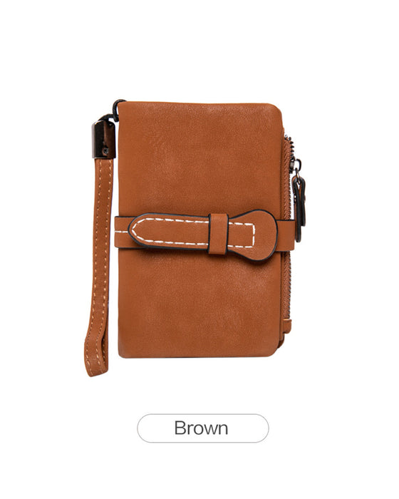 Dame Elegant Minimalistisk Kort Lommebok Med Håndleddsrem, Avslappet Allsidig Glidelås Kortholder Lommebok, Trendy Lommebok For Daglig Bruk