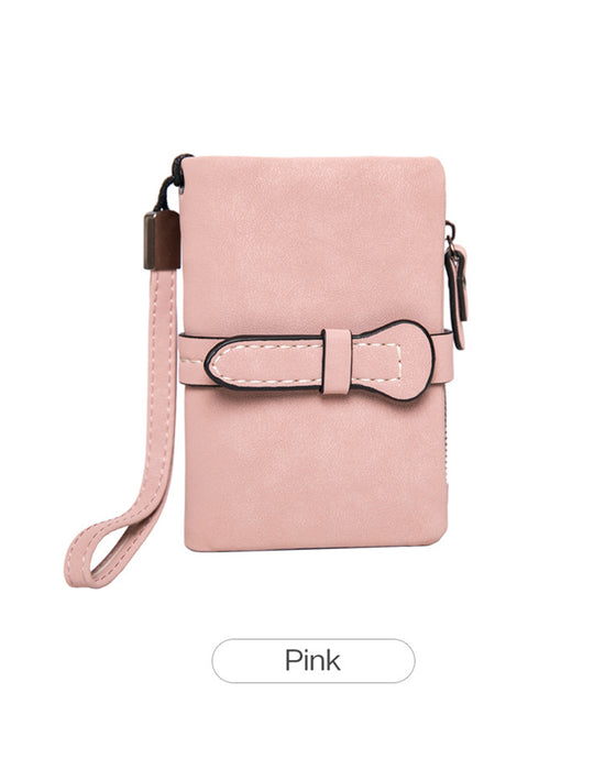 Dame Elegant Minimalistisk Kort Lommebok Med Håndleddsrem, Avslappet Allsidig Glidelås Kortholder Lommebok, Trendy Lommebok For Daglig Bruk