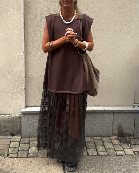 Ermeløs Mesh Patchwork Kjole