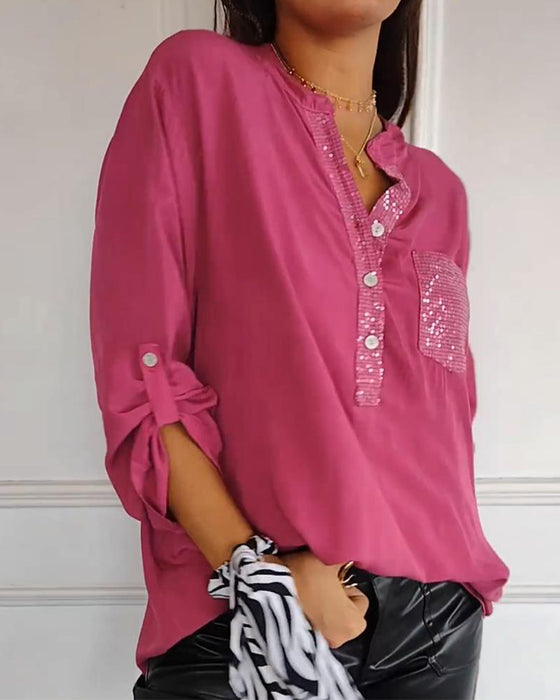 Løs casual topp med paljetter og patchwork