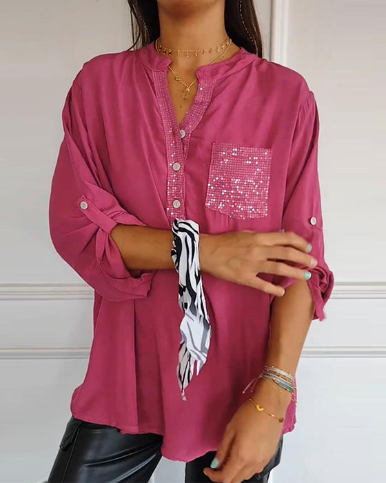 Løs casual topp med paljetter og patchwork