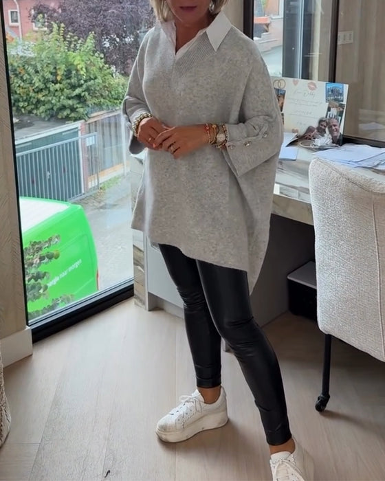 Genser Med V-Hals, Knappet Og Asymmetrisk Egenskaper