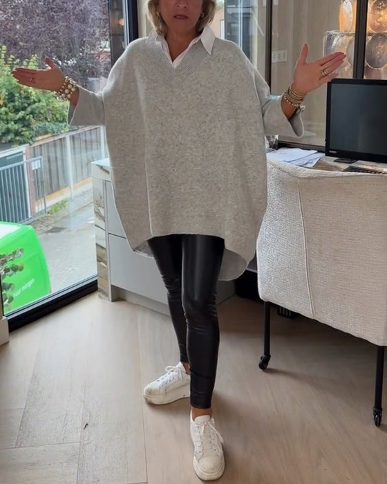 Genser Med V-Hals, Knappet Og Asymmetrisk Egenskaper