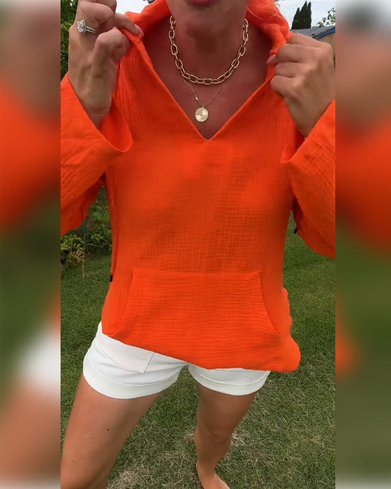 Bluse Ensfarget Med Lomme Mote