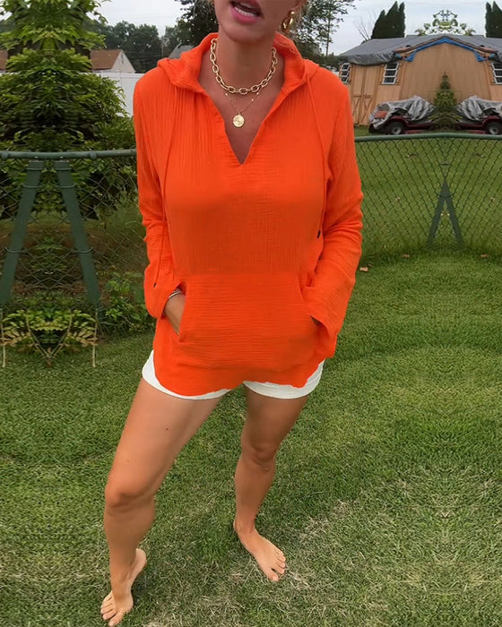 Bluse Ensfarget Med Lomme Mote