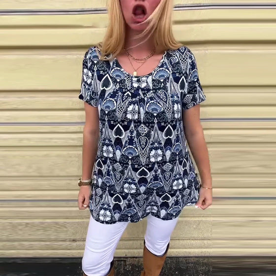 T-skjorte med rund hals og trykk, avslappet retro-print