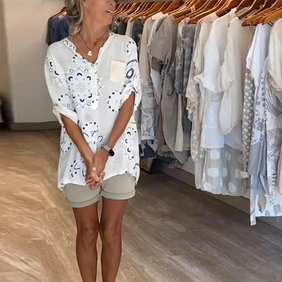 Bluse Allsidig V-Hals Trykt Halvlange Ermer