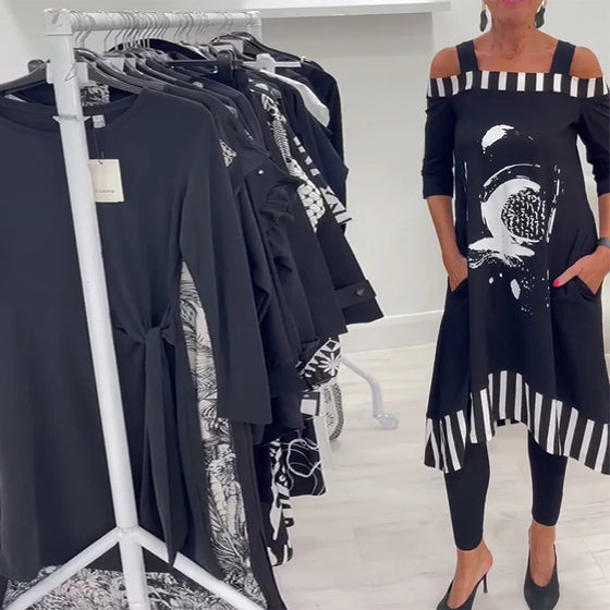 Kjole Off-Shoulder Uregelmessig Løs Print